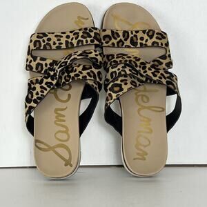 Sam Edelman Leopard Print Slide Sandals in Tan and Black